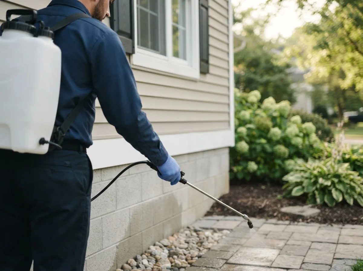 Pest control technician inspecting a home in Deer Isle, ME